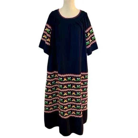 Frances Valentine Kaftan Butterfly Embroidered Dress In Navy Size 22 - Picture 8 of 11
